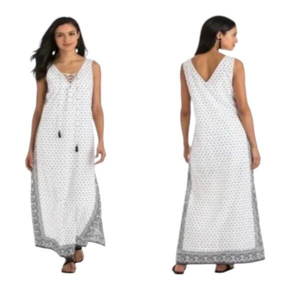 Vineyard Vines Dresses & Skirts - VINEYARD‎ VINES White Black Fan Border Print Beach Maxi Dress Women Size XS